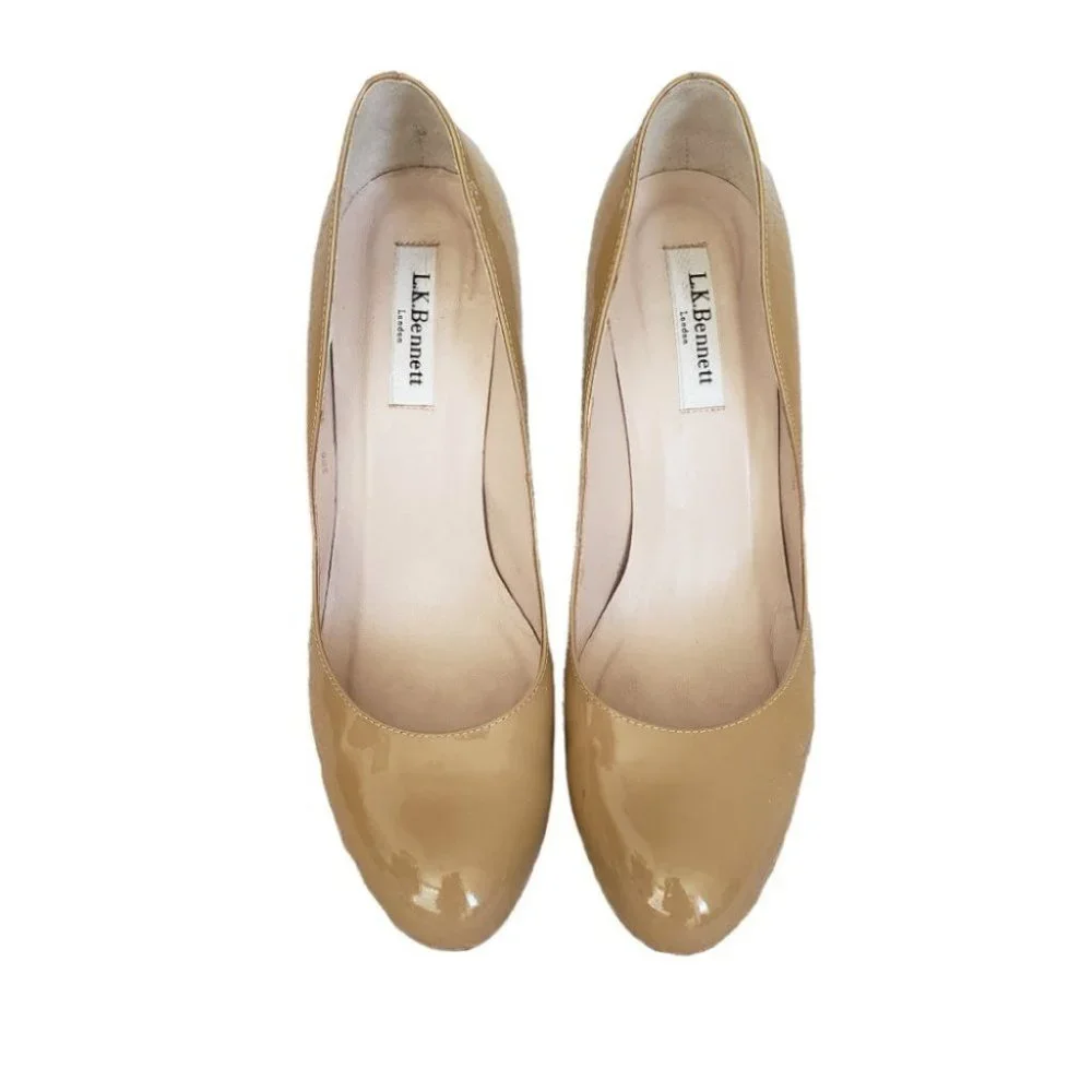 L.K. Bennett Stila beige patent leather round toe pumps sz 39 - Picture 2 of 12